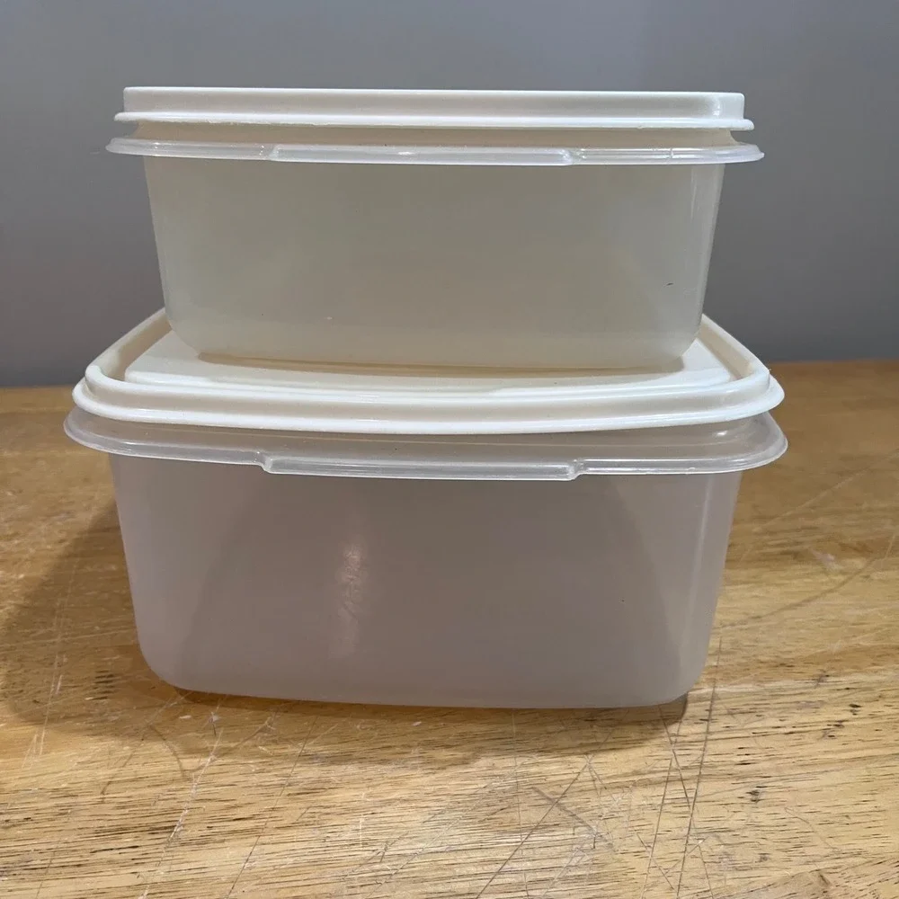 Vtg‎ Rubbermaid Servin Saver Food Storage Containers #7 & 8 Almond Lids 90s